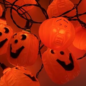 2 Vintage Halloween Blow Mold String Light Pumpkin Jack O Lantern 20 count Total